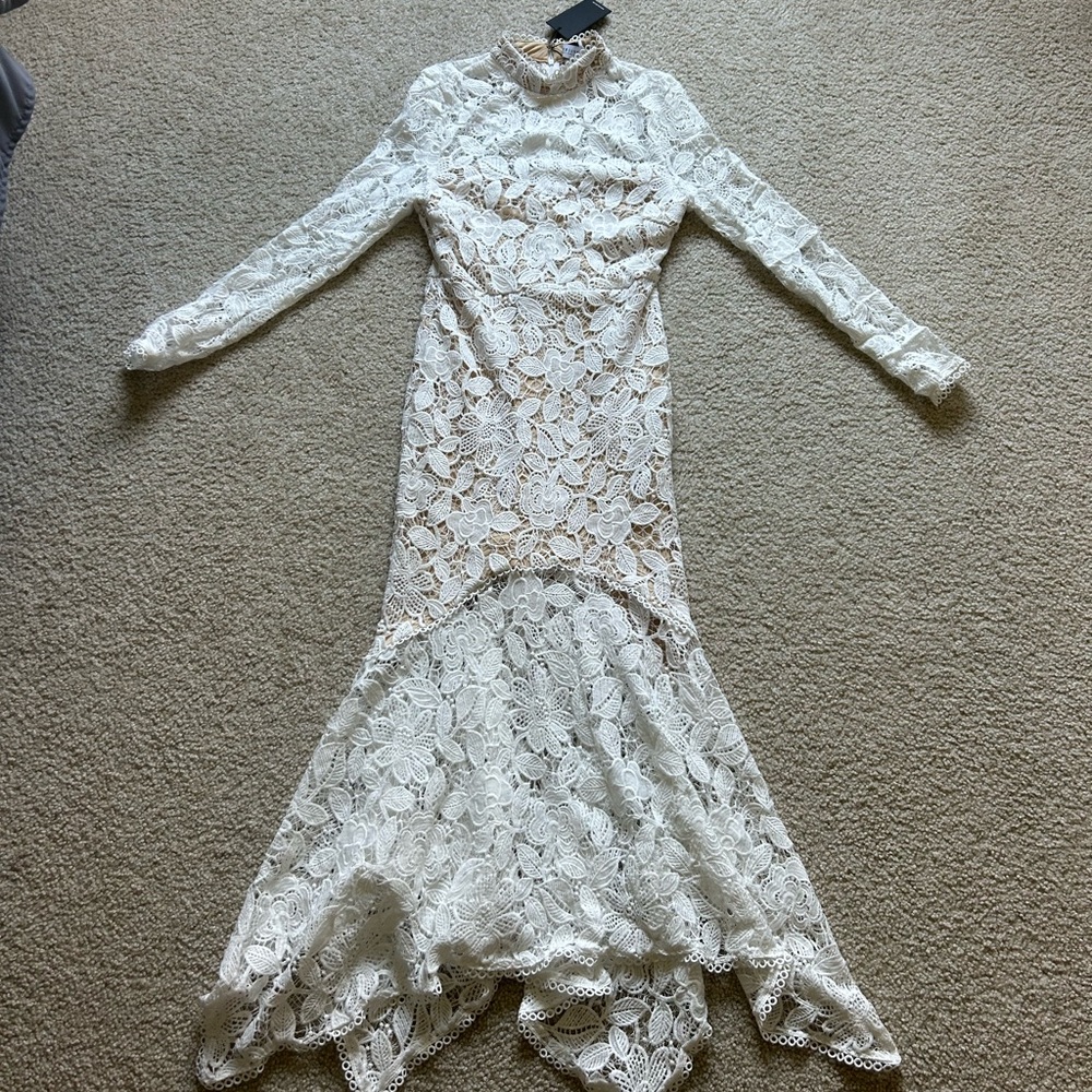 Eb Luxe White Lace Long Sleeve Dress